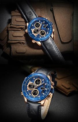 Imagem de NAVIFORCE AZUL MARINHO 9197L RGBEBE  Relógio de pulso sem gênero de negócios luminoso grande mostrador digital com pulseira de couro