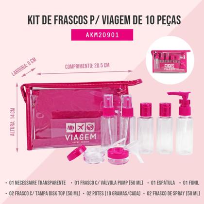 Imagem de Necessaire com Frascos para Viagem 10 Peças Jacki Design Pink