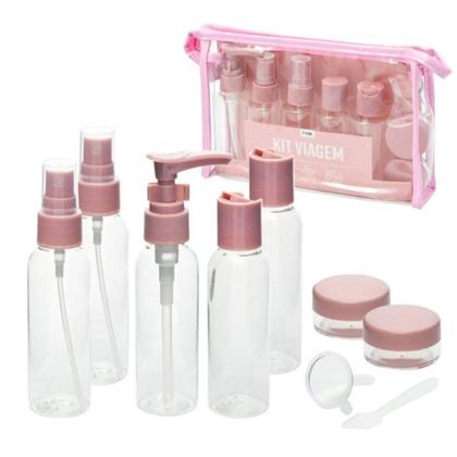 Imagem de Necessaire de Frascos para Viagem 10 peças Organizador Rosa