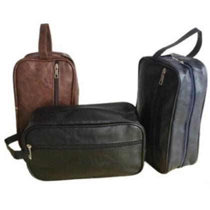 Imagem de Necessaire Feminina Masculina Casual Com Alça Lateral Organizador Prática Mala Viagem Couro