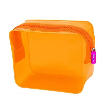 Imagem de Necessaire Neon Plástico Transparente Laranja Ricca 14x16x8cm