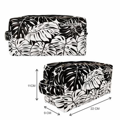 Imagem de Necessaire Tropical Feminina Folhagem Preta e Branca, Magicc