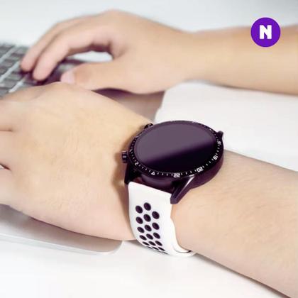 Imagem de NERDCASE, Pulseira NK de Silicone, Compatível com Samsung Galaxy Watch, Pino 20mm, Branca e Preta