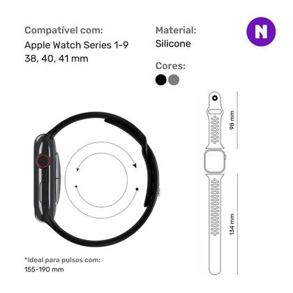 Imagem de NERDCASE, Pulseira NK Furadinha Compatível Apple Watch, 38/40/41mm, Preto/Cinza