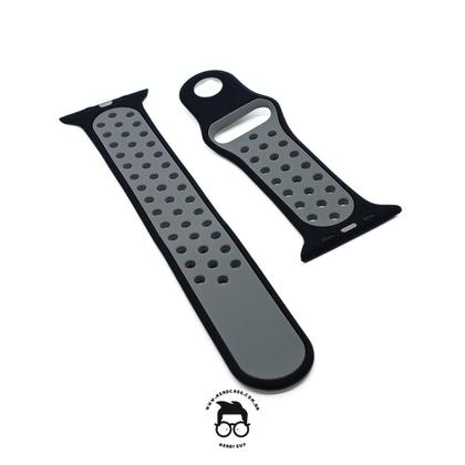 Imagem de NERDCASE, Pulseira NK Furadinha Respirável, Silicone, Compatível com Apple Watch Series 1-9, 42mm/44mm/45mm/49mm, Preto/Cinza