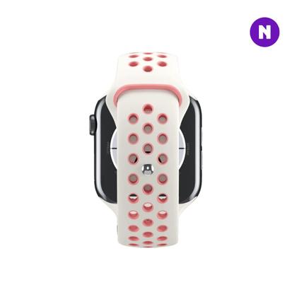 Imagem de NERDCASE, Pulseira NK Furadinha, Silicone, Compatível com Apple Watch, Serie 1-9, 38/40/41mm, Branca e Rosa