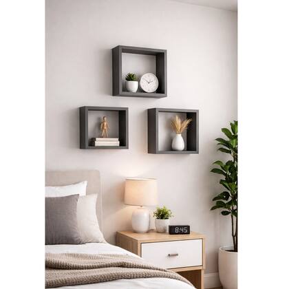 Imagem de Nicho Decorativo 100% Mdf Preto Com 3 Desmontado - Suprema Móveis