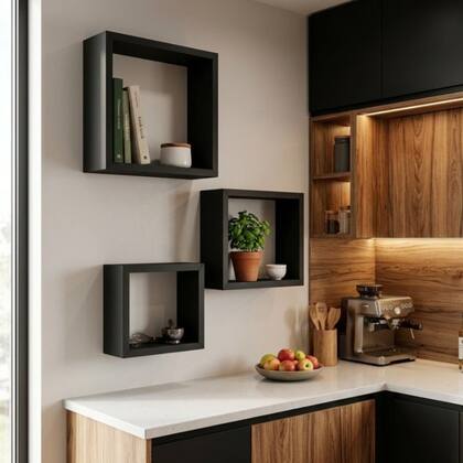 Imagem de Nicho Decorativo 100% Mdf Preto Com 3 Desmontado - Suprema Móveis