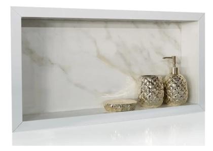 Imagem de Nicho em Porcelanato Branco Marmorizado 60x30x10 com Borda de Alumínio