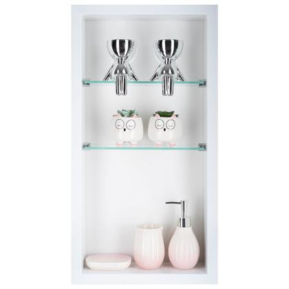 Imagem de Nicho Em Porcelanato Com Prateleira De Vidro Para Banheiro E Porta Papel Higiênico - Kit com 2 Peças   (Branco)
