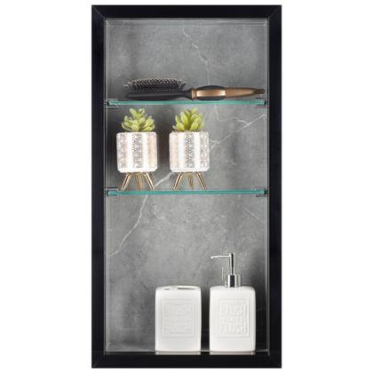 Imagem de Nicho Em Porcelanato Polido Para Banheiro - kit com 3 peças (Cinza/Preto)