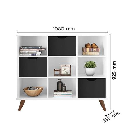 Imagem de Nicho Organizador Retro Branco com 3 Gavetas Pretas 108 x 92,5cm - FdECOR