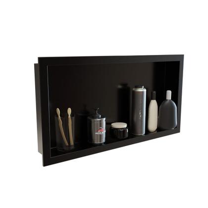 Imagem de Nicho p/ Banheiro Prateleira com borda Embutir 33x63 Suporte shampoo Preto - Organize com Estilo!