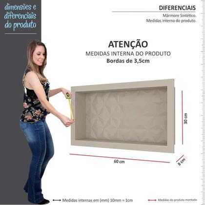 Imagem de Nicho Para Banheiro 60x30 Mármore Sintético Cozimax Bege Textura