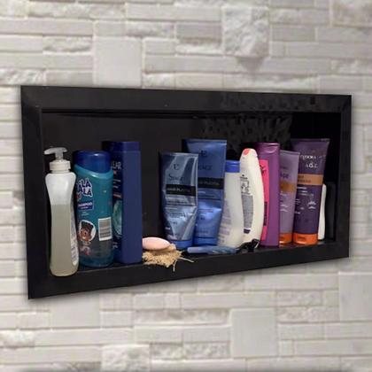Imagem de Nicho Para Banheiro E Cozinha Parede Shampoo Embutir 33x63cm Preto