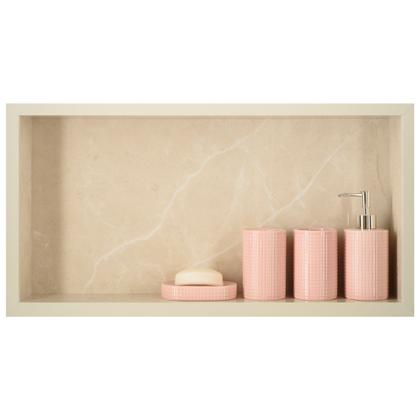 Imagem de Nicho Para Banheiro Em Porcelanato E Porta Papel Higiênico Duplo - Kit com 2 peças (Bege)