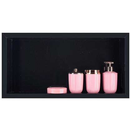 Imagem de Nicho Para Banheiro Em Porcelanato Polido Porta Shampoo Sabonete Organizador (Preto Absoluto 60cm)