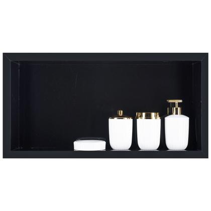 Imagem de Nicho Para Banheiro Em Porcelanato Polido Porta Shampoo Sabonete Organizador (Preto Absoluto 60cm)