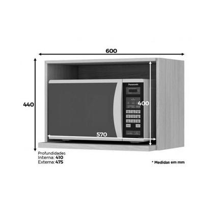 Imagem de Nicho para Cozinha Suporte p/Microondas Connect 60x44cm Off White - Henn