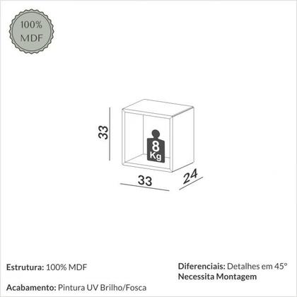 Imagem de Nicho Retangular de Parede MDF 33cm Freijó/Off White