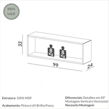 Imagem de Nicho Retangular Em Mdf Freijó Off White 99x33x24 Cm Dalla Costa Tb157jw