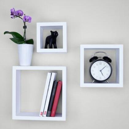 Imagem de Nichos Quadrado Decorativo Organizador Kit 3 peças MDF Decoração quarto sala Branco 