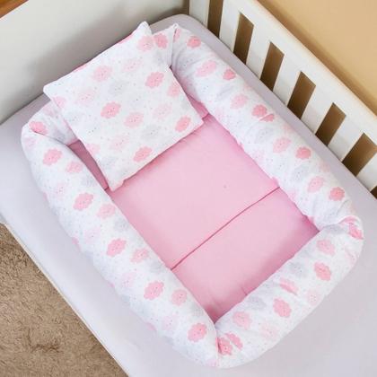 Imagem de Ninho Redutor com Almofada De Berço Para Bebê Menina Chuvinha de Amor