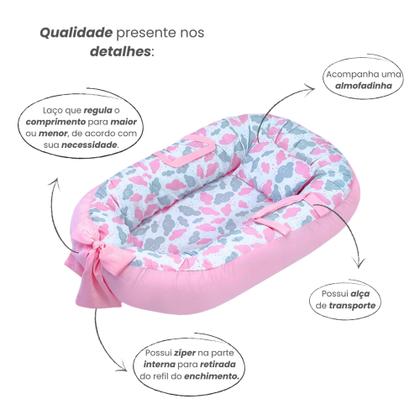 Imagem de Ninho Redutor de Berço Para Bebe Recem Nascido Capa Removivel com Zíper Com Alça 100% Algodão