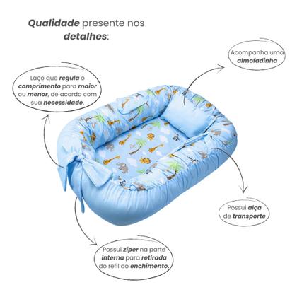 Imagem de Ninho Redutor de Berço Para Bebe Recem Nascido Capa Removivel com Zíper Com Alça 100% Algodão