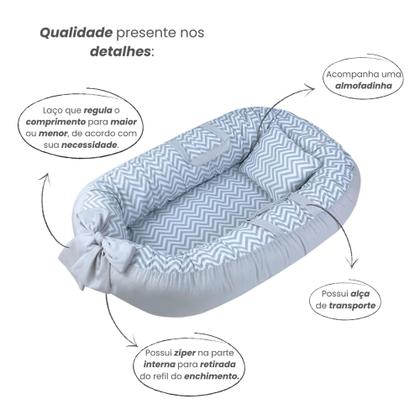 Imagem de Ninho Redutor de Berço Para Bebe Recem Nascido Capa Removivel com Zíper Com Alça 100% Algodão
