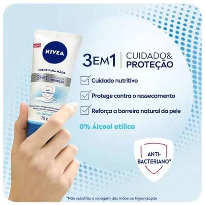 Imagem de Nivea Creme Para Mãos 3 em 1 Antibacteniano, 75g