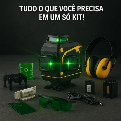 Imagem de Nível A Laser 12 Linhas 40m 3D Verde Recarregável 2 Baterias Com Maleta Reforçada