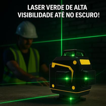 Imagem de Nível A Laser 12 Linhas 40m 3D Verde Recarregável 2 Baterias Com Maleta Reforçada