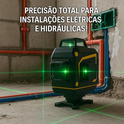 Imagem de Nível A Laser 12 Linhas 40m 3D Verde Recarregável 2 Baterias Com Maleta Reforçada