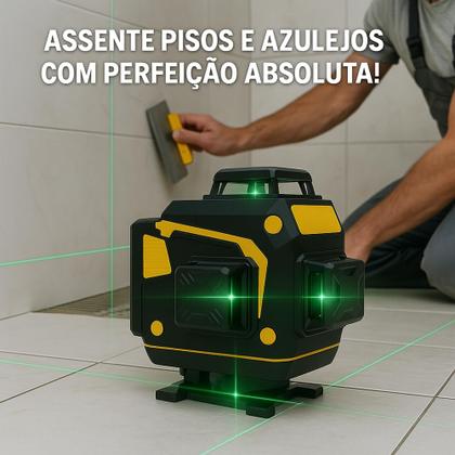 Imagem de Nível A Laser 12 Linhas 40m 3D Verde Recarregável 2 Baterias Com Maleta Reforçada