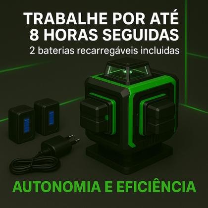 Imagem de Nível A Laser 12 Linhas 40m 3D Verde Recarregável 2 Baterias Com Maleta Reforçada