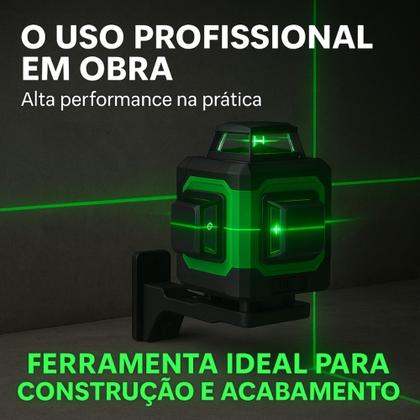 Imagem de Nível A Laser 12 Linhas 40m 3D Verde Recarregável 2 Baterias Com Maleta Reforçada