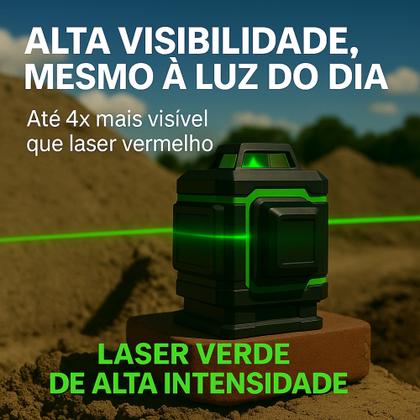Imagem de Nível A Laser 12 Linhas 40m 3D Verde Recarregável 2 Baterias Com Maleta Reforçada