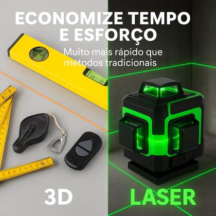Imagem de Nível A Laser 12 Linhas 40m 3D Verde Recarregável 2 Baterias Com Maleta Reforçada