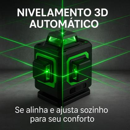Imagem de Nível A Laser 12 Linhas 40m 3D Verde Recarregável 2 Baterias Com Maleta Reforçada