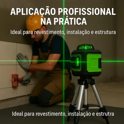 Imagem de Nível A Laser 12 Linhas 40m 3D Verde Recarregável 2 Baterias Tripé Profissional Com Maleta Reforçada