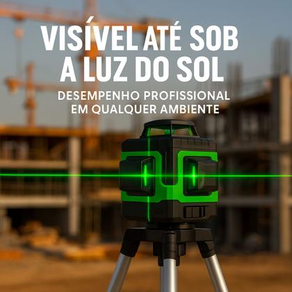 Imagem de Nível A Laser 12 Linhas 40m 3D Verde Recarregável 2 Baterias Tripé Profissional Com Maleta Reforçada