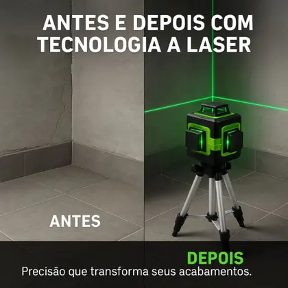 Imagem de Nível A Laser 12 Linhas 40m 3D Verde Recarregável 2 Baterias Tripé Profissional Com Maleta Reforçada