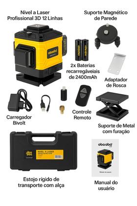 Imagem de Nivel A Laser 12 Linhas Autonivelante Recarregável2 Baterias 3000mAh Controle Bolsa