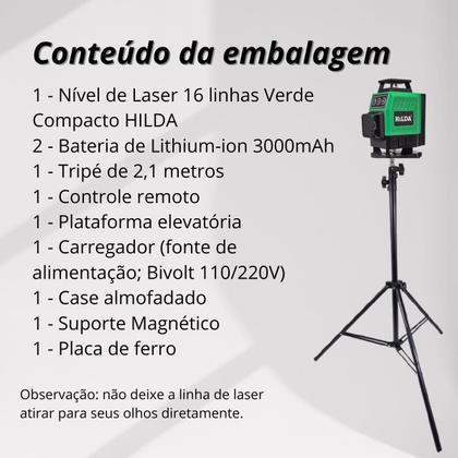 Imagem de Nível A Laser 16 Linhas Verde Hilda 2 Baterias Controle Suporte Elevatória Suporte Magnético De Parede Tripé 2,1 metros