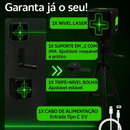 Imagem de Nível a Laser 2 Linhas Profissional Portátil Bateria Recarregável Autonivelante Com Tripé de 2,18M