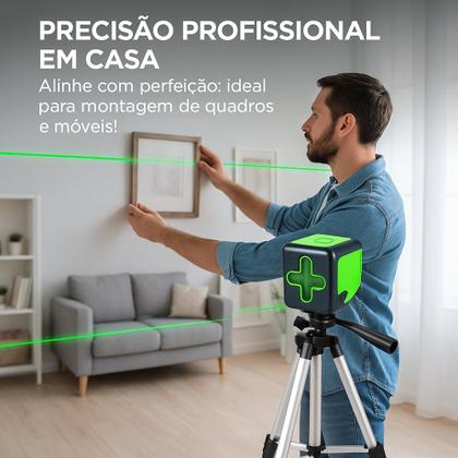Imagem de Nível A Laser 25m Verde 2 Linhas Com Esquadro E Tripé Profissional Com Suporte Para Parede