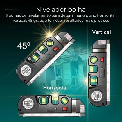 Imagem de Nível A Laser 3 Linhas E Trena Régua Nivelador Construção