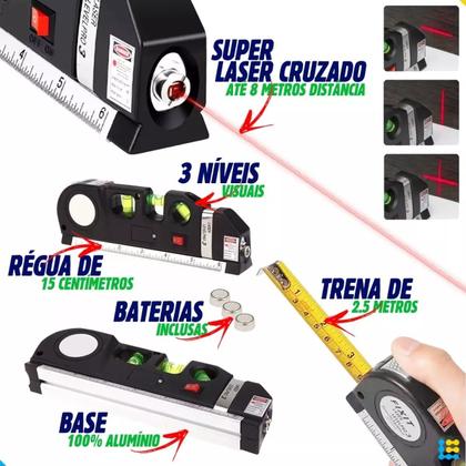 Imagem de Nível A Laser 3 Linhas E Trena Régua Nivelador Profissional