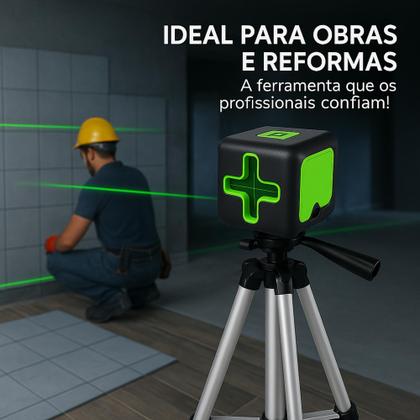 Imagem de Nível A Laser 30m Verde 2 Linhas Com Esquadro Com Tripé Profissional E Suporte Para Parede